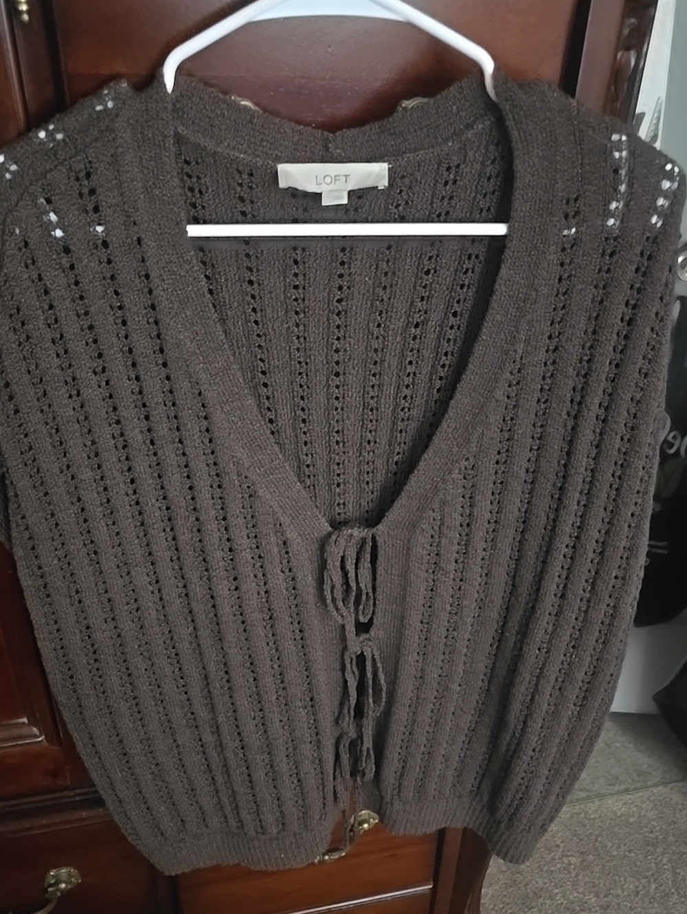 LOFT Brown Open-Knit Tie-Front Sweater Vest